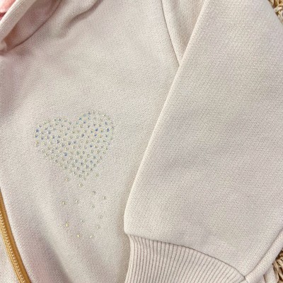 Conj. Jaqueta com Capuz e Calça de Moletom com Corações - Areia